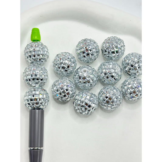 Silver Colored Glass Disco Faceted Acrylic Beads, 20MM