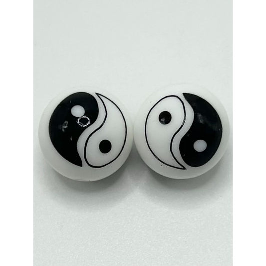 Round Ying Yang Balance in Life Printed Silicone Beads Number 424