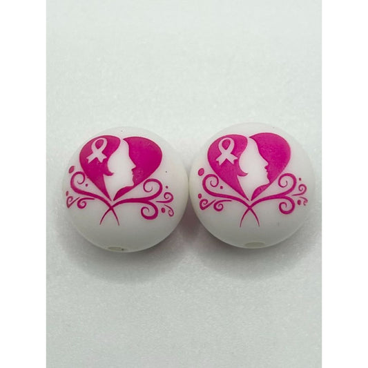 Printed Heart Beautiful Girl Ribbon Silicone Beads Number 423