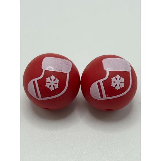 Printed Red Christmas Sock Stockings Silicone Beads Number 415