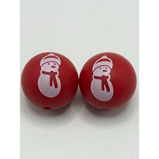 Printed Red Christmas Snowman Scarf Silicone Beads Number 414
