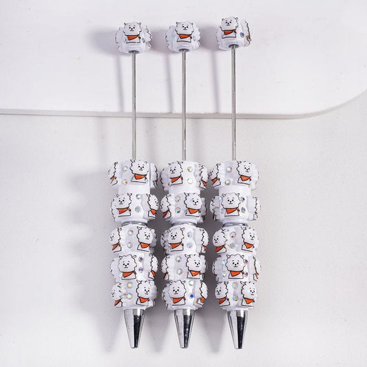 Cute Sheep Wearing Orange Bib and Sparkling AB Rhinestones in Styles Beadable Clay Pens