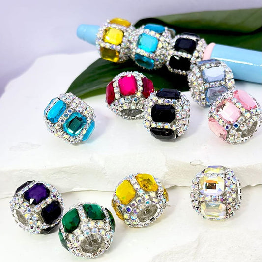 Acrylic Beads with Octagonal and AB Rhinestone Chains, Around 15*18MM, Multi-Color