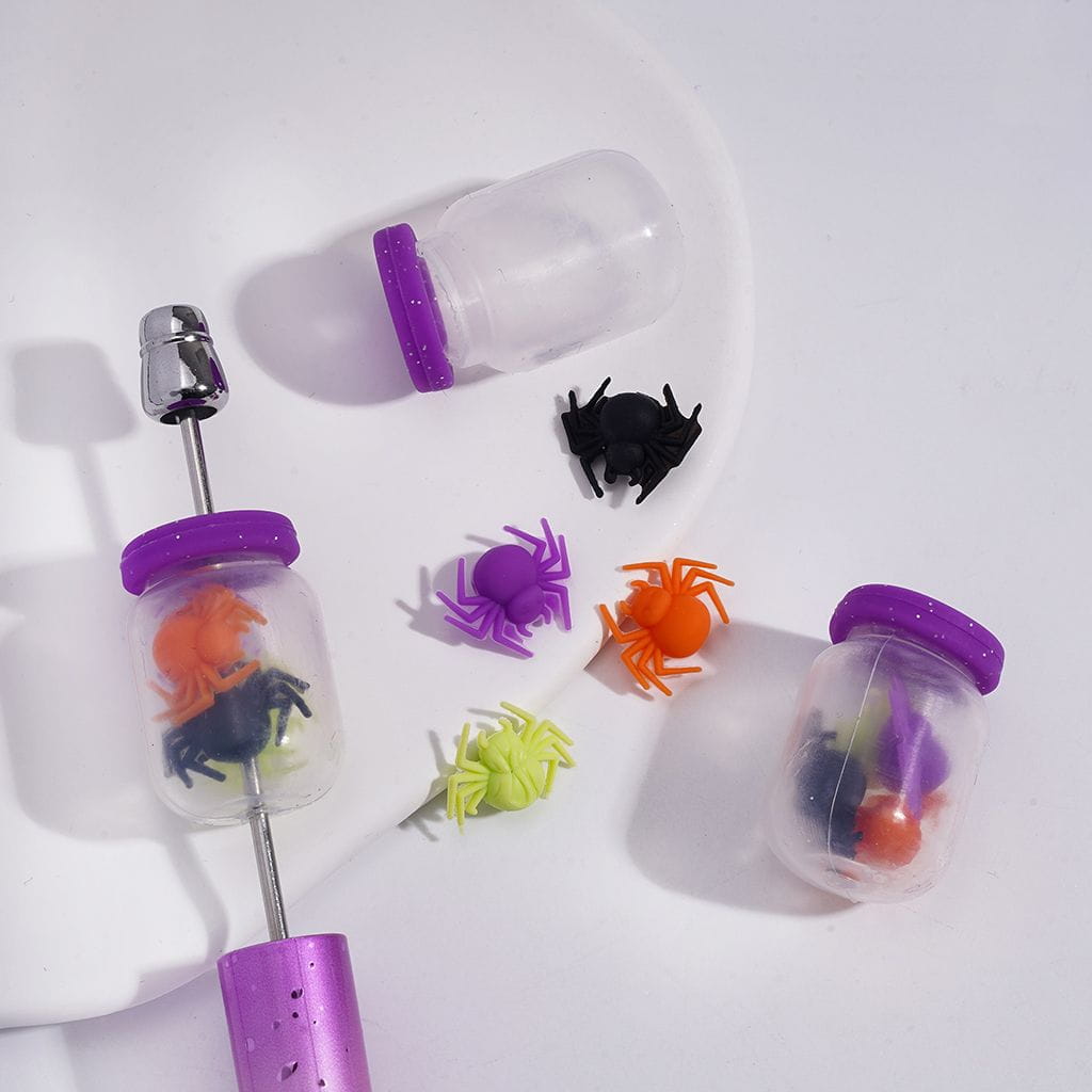 Bottle with Color Lid & Mini Spider Inclusions Soft Silicone Shaker Beads Random Mix