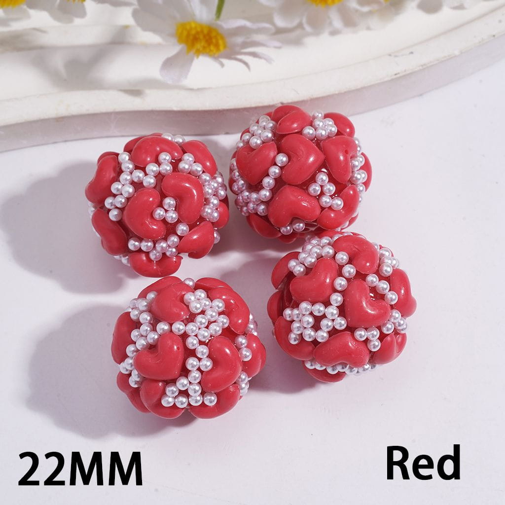 Heart Shapes with Elegant White Pearls Round Acrylic Beads 22MM Random Mix