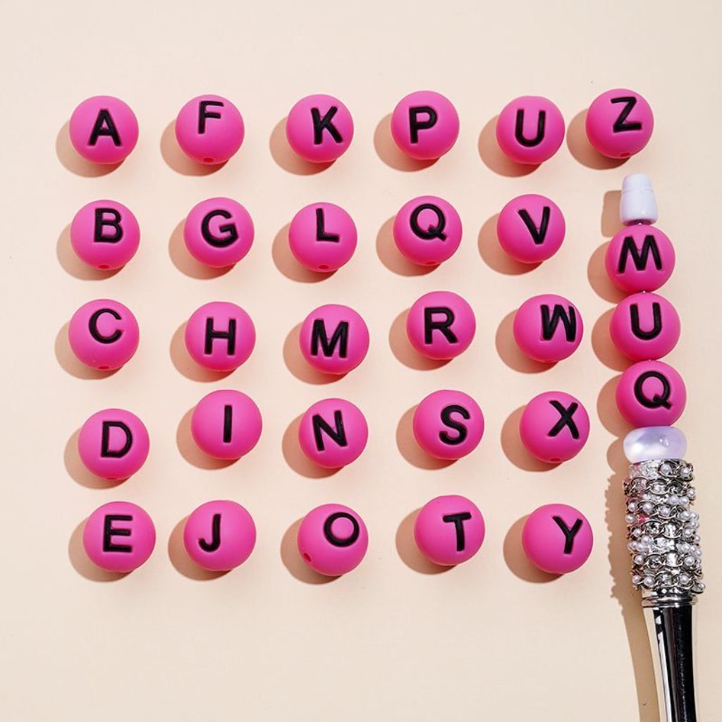 Round  Solid Colored English Letter Silicone Beads, 15MM, Random Mix Letters, Please Read the Description