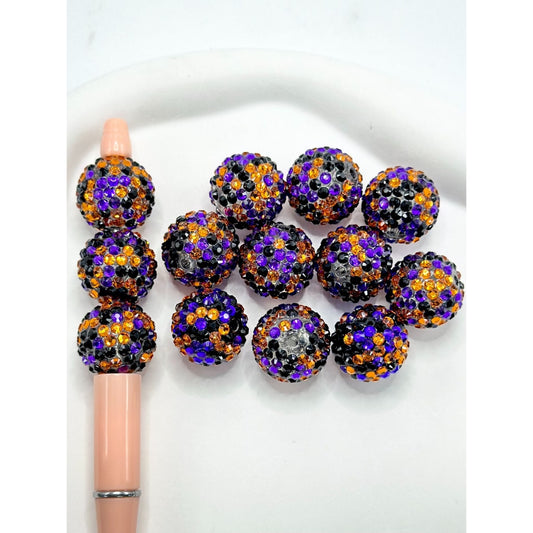 Black Purple Orange Rhinestones with Clear Round Acrylic Beads, 20MM