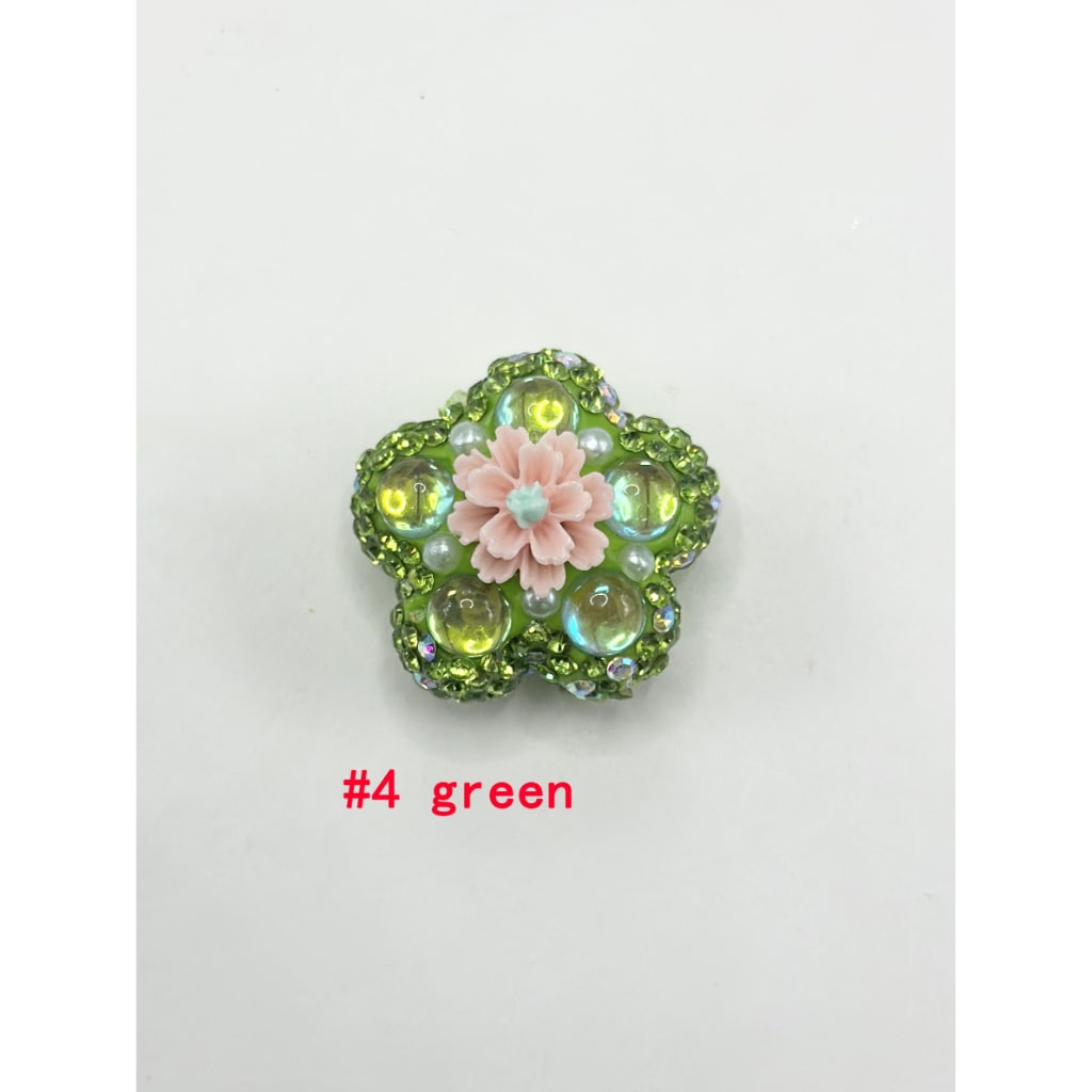 Small Flower Pearls Clear Rhinestones with Flower Shape Clay Beads with in Solid Colors, 26MM by 26MM