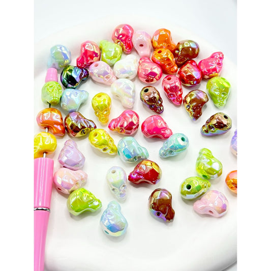 Skull Head UV Coating Acrylic Beads, Random Mix, 16*20MM