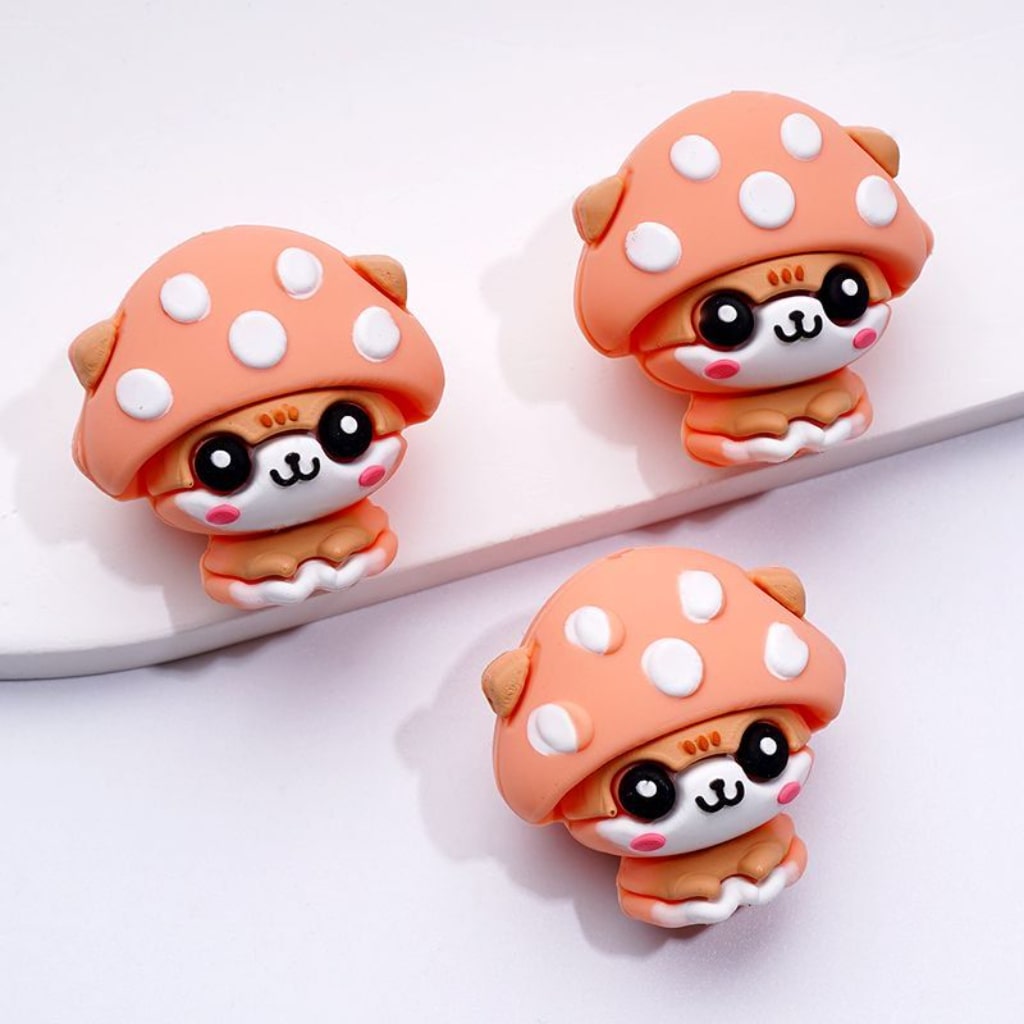 3D Puppies Cute Dogs Animal with Mushroom Hats Caps Silicone Focal Beads