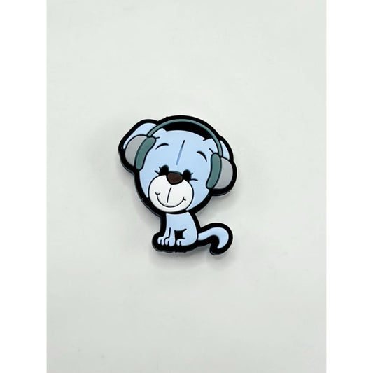 Dog Little Blue Puppy Listens to Music with Earphone Silicone Focal Beads