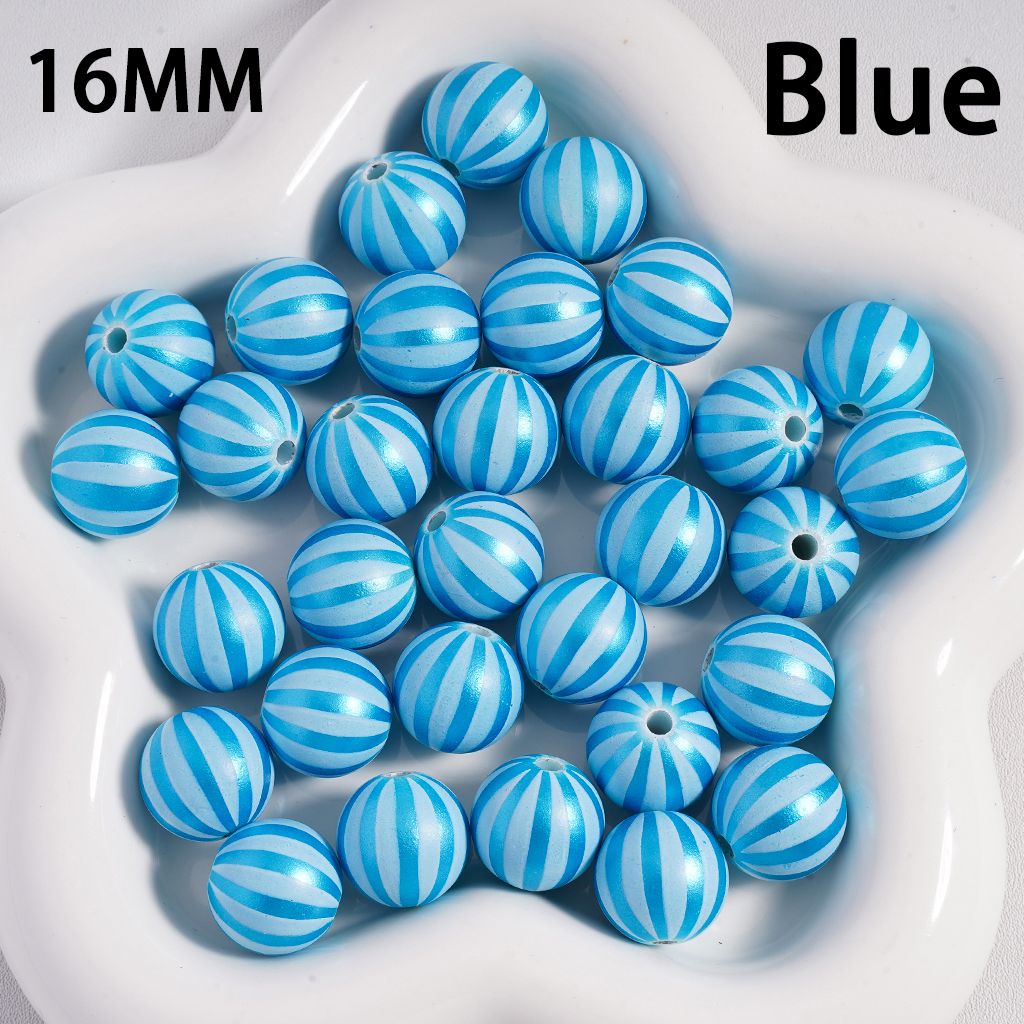 Metallic Watermelon Stripe Design Round Acrylic Beads 16MM