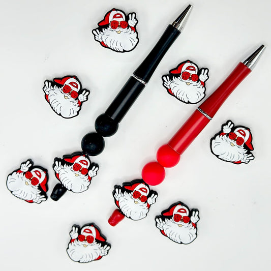 Adorable Christmas Santa Claus in Red Sunglasses Backwards Cap Peace Sign Silicone Focal Beads