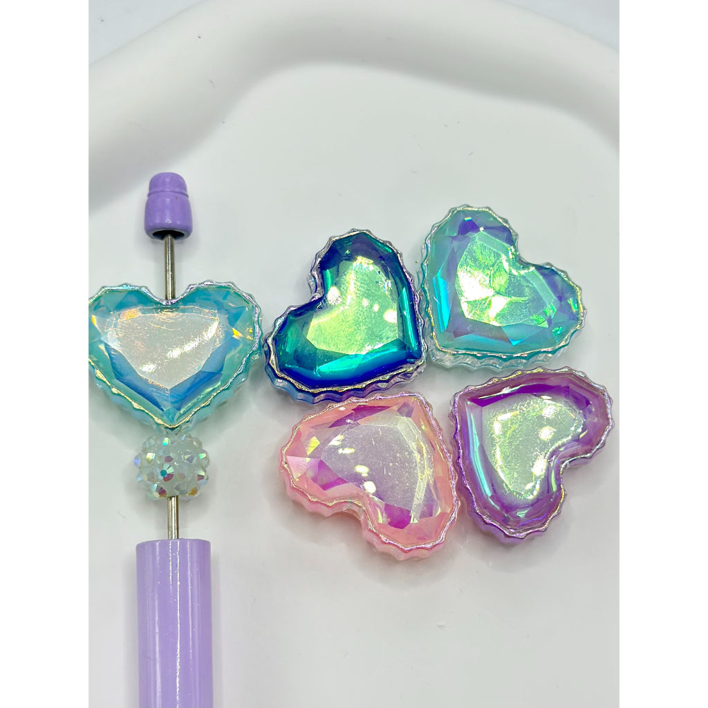 Adorable Double Side With One Piece Big Faced Heart  Acrylic Rhinestone Beads Random Mix, 26MM by 31MM