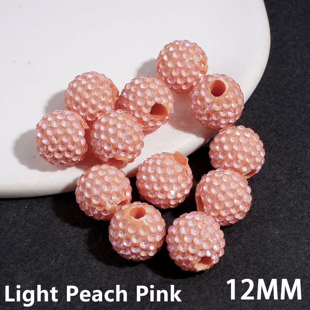 Clay Beads with Dazzling Clear Rhinestones in UV Coated Process, for DIY Waist Beads, 12MM, Big Hole Beads, Multi-Color (The Hole Diameter is Around 4MM)