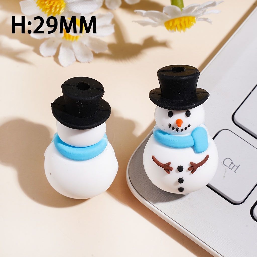3D Charming Snowman with Black Top Hat & Assorted Color Scarves, Silicone Focal Beads