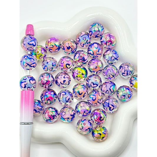 Pink Heart Clear Round UV Finish Acrylic Beads Small Bead Inside, Random Mix, 16MM