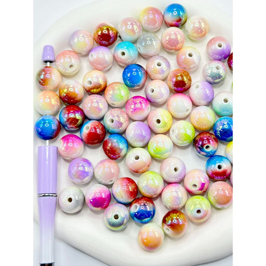 Multi-Color Round UV Coating Acrylic Beads, Random Mix, 16MM