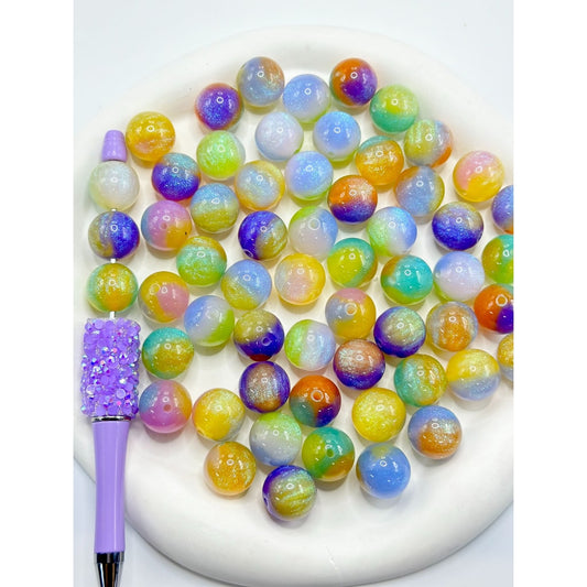 Round Glittery Trichromatic Acrylic Beads, Random Mix, 16MM