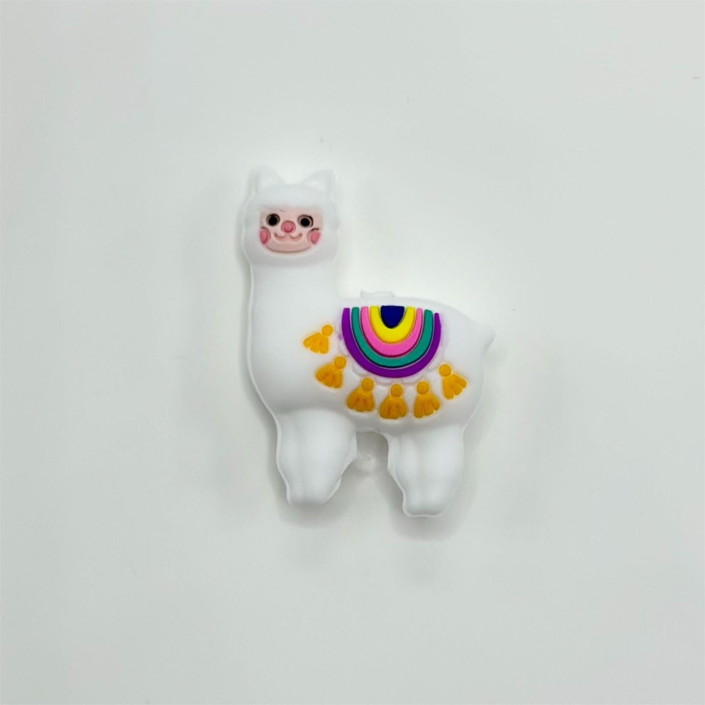 Rainbow Colors Shawl Scarf with Yellow Pendants: Cute Alpaca and Llama 3D Silicone Focal Beads