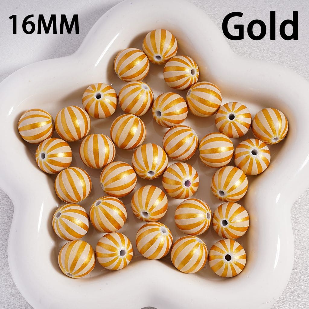 Metallic Watermelon Stripe Design Round Acrylic Beads 16MM