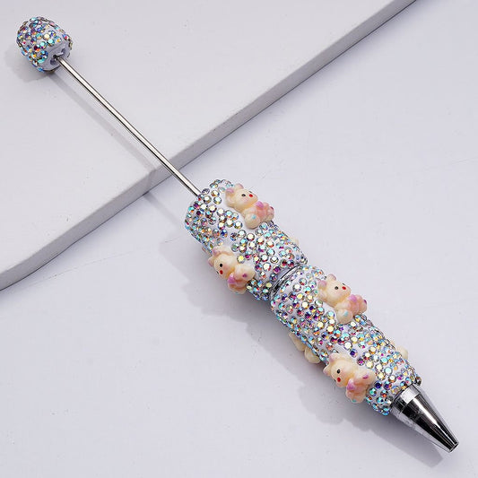 Bear Holds Heart Little Cute AB Rhinestones Beadable Clay Pens