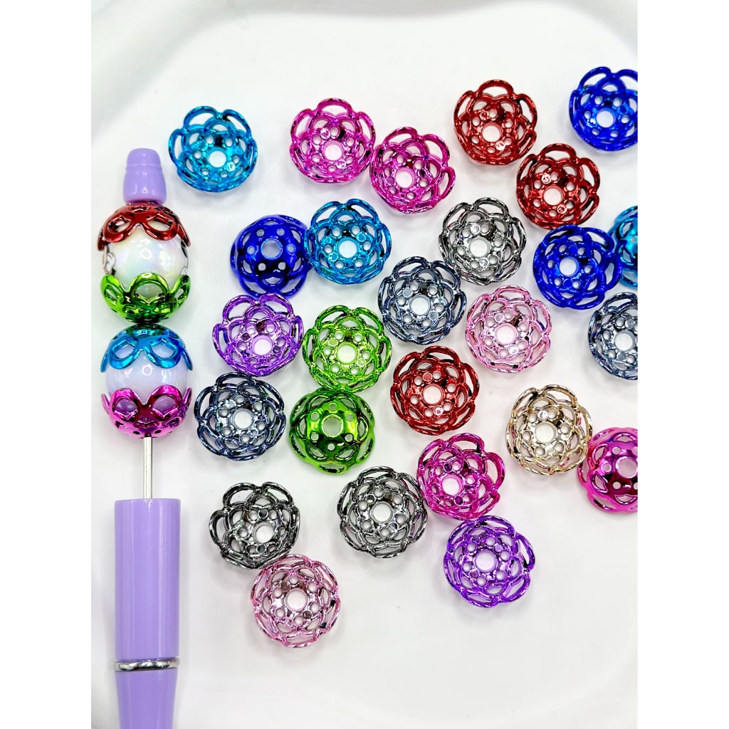 Mix of Bead Cages in Solid Colors, Acrylic Flower Bead Caps, Acrylic Material