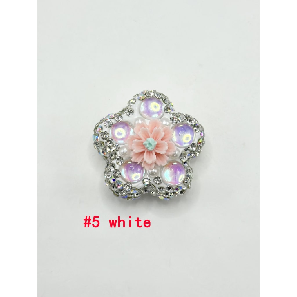 Small Flower Pearls Clear Rhinestones with Flower Shape Clay Beads with in Solid Colors, 26MM by 26MM