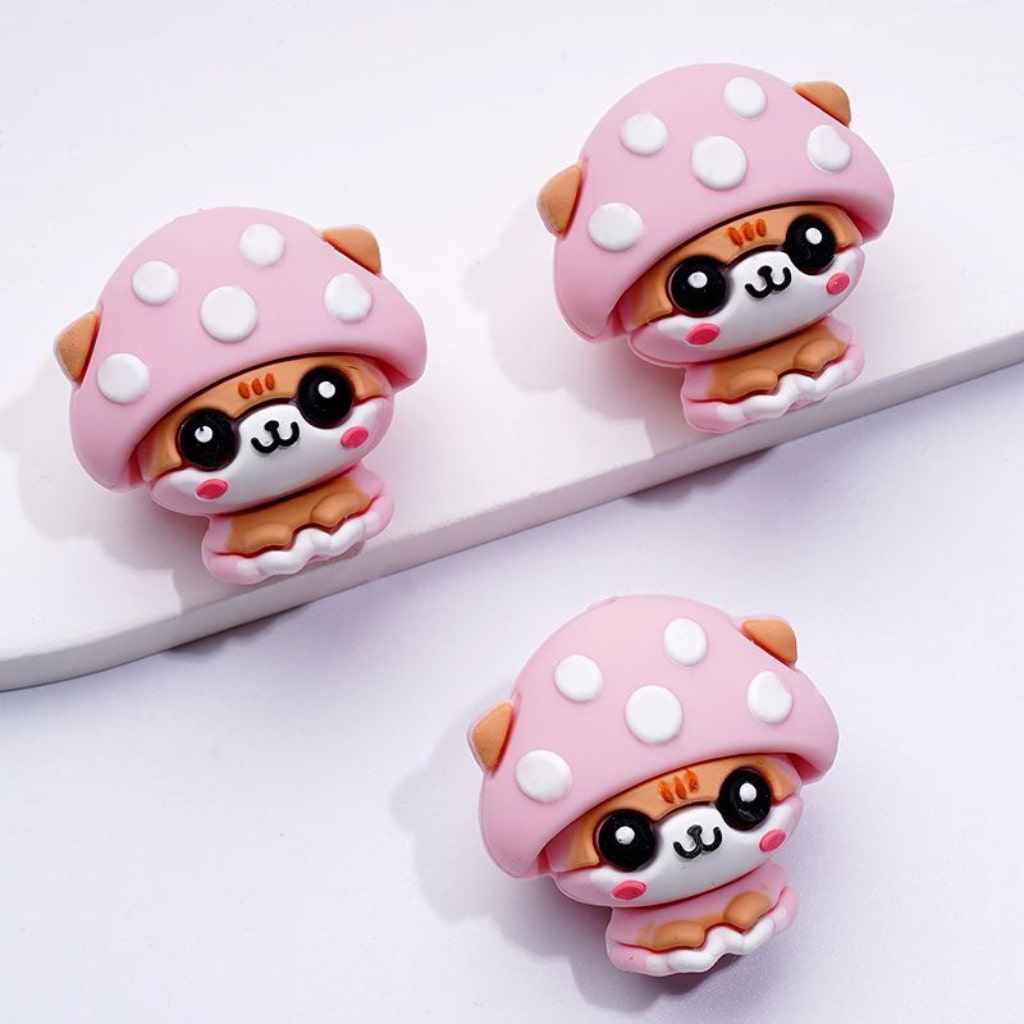 3D Puppies Cute Dogs Animal with Mushroom Hats Caps Silicone Focal Beads