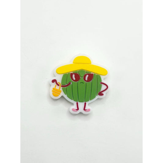 Adorable Watermelon Holds a Basket with Glasses and Yellow Hat Silicone Focal Beads