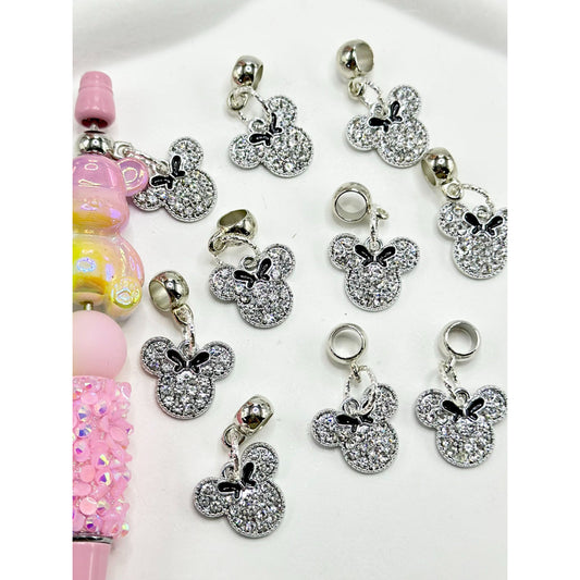 Micki Alloy Charm Chain with Mouse Head Clear Rhinestone for Pen, Around 32MM