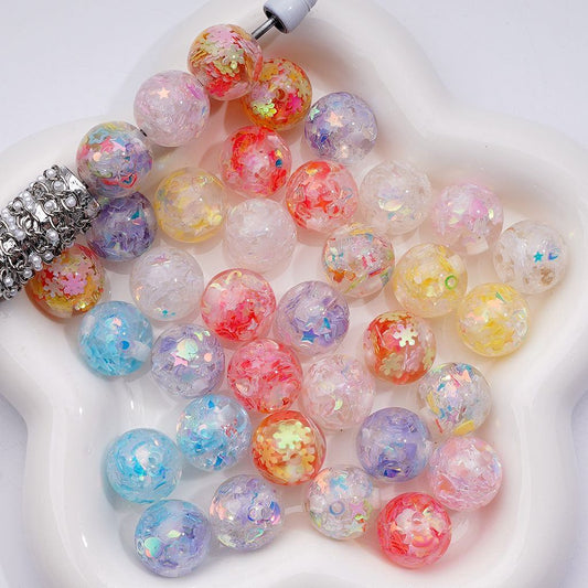 Glittering Acrylic Beads 16MM Clear Rounds with Colorful Snowflakes, Stars, Moons & More