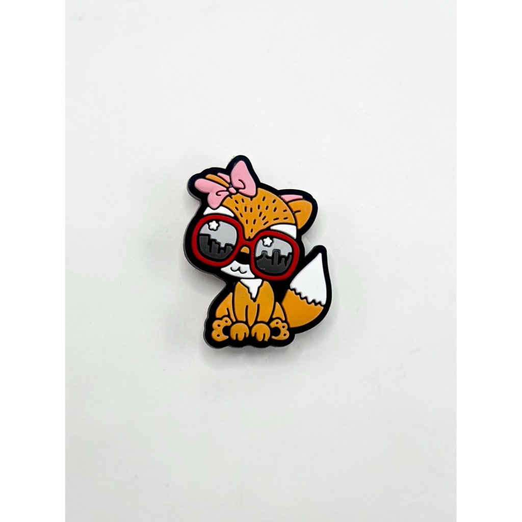 Little Cute Fox with Pink Bowknot and Sunglasses Silicone Focal Beads