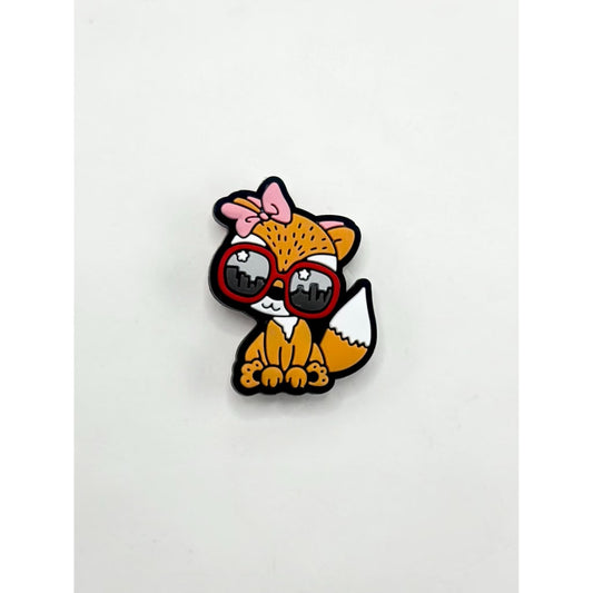 Little Cute Fox with Pink Bowknot and Sunglasses Silicone Focal Beads