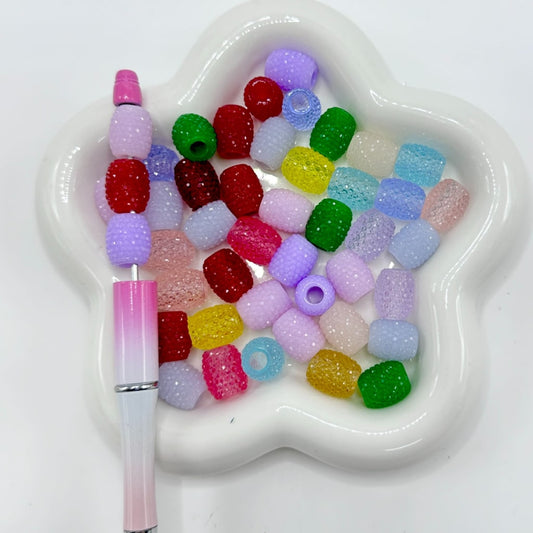 Barrel Cylinder Shape Translucent Multi-Color Acrylic Beads with Big Hole, Random Mix, 15*12MM