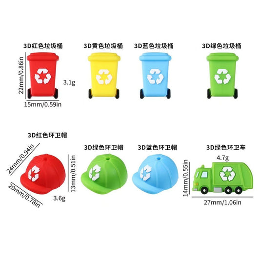 3D Garbage Vehicle Truck Garbage Trash Waste Can Bin Sanitation Hat Sanitation Silicone Focal Beads