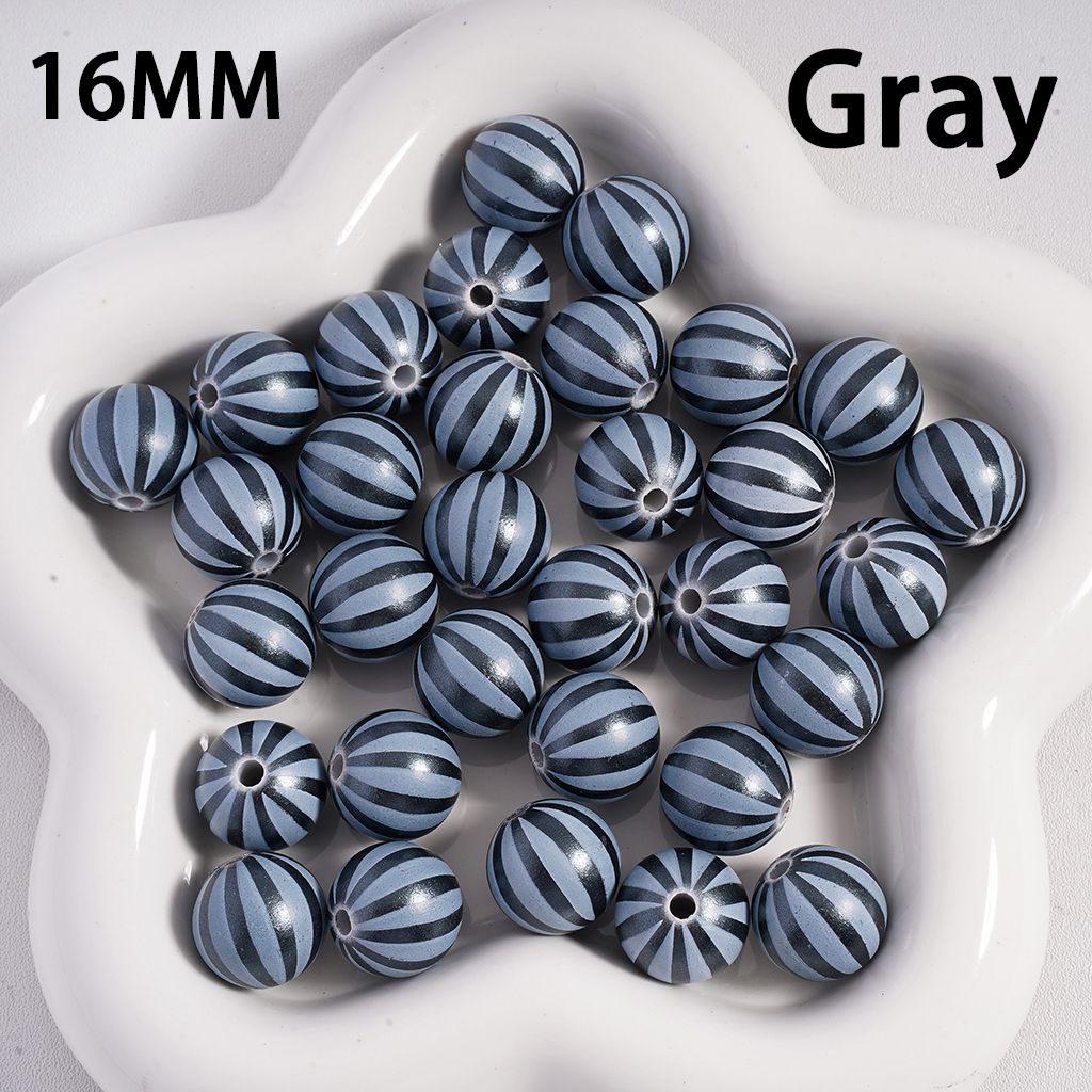 Metallic Watermelon Stripe Design Round Acrylic Beads 16MM