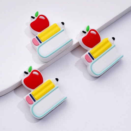 Adorable School-Themed Silicone Focal Beads – Red Apple, Yellow Pencil & White Book – Perfect for Teachers & Students
