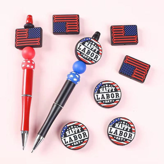 USA American Flag May 1st Happy Labor Day Silicone Focal Beads