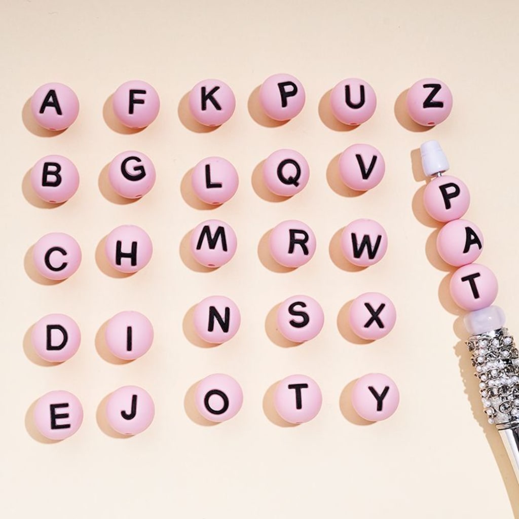 Round  Solid Colored English Letter Silicone Beads, 15MM, Random Mix Letters, Please Read the Description