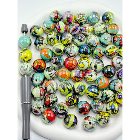 Abstract Design Colorful Acrylic Beads, Random Mix, 16MM
