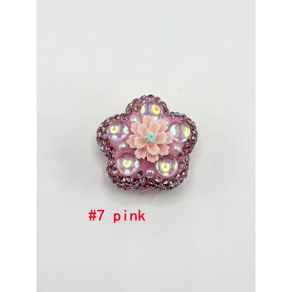 Small Flower Pearls Clear Rhinestones with Flower Shape Clay Beads with in Solid Colors, 26MM by 26MM