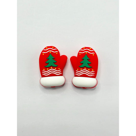 Red Christmas Gloves 3D Cute Silicone Focal Beads