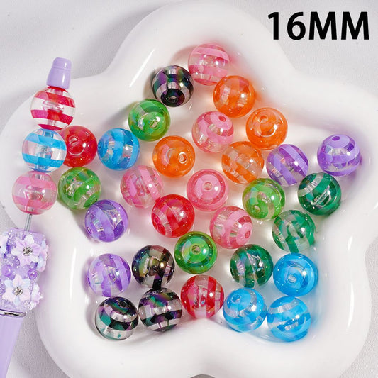 Multi-Color Swirl Stripes Clear Round Acrylic Beads 16MM (Single Color Bag of 200pcs Available)