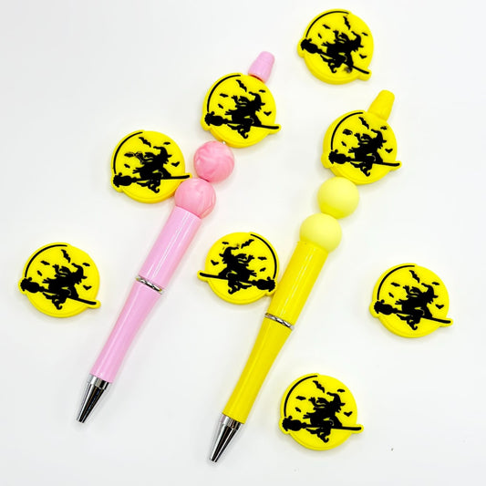 Bats Halloween Witch Rides a Broom Silicone Focal Beads