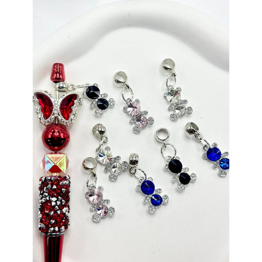 Alloy Charm Chain with Little Bear Rhinestone for Pen, Around 36MM