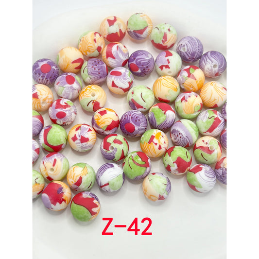 Round Printed Four Different Colors Patterns Stripes Silicone Beads 15mm, Number Z-42