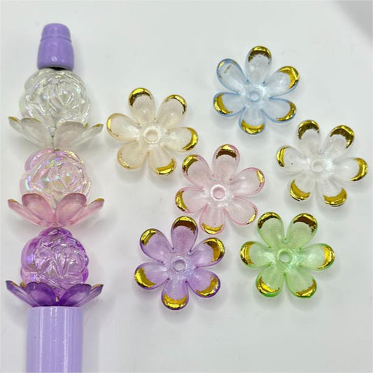 Translucent Flower Gold Stripe Acrylic Beads Random Mix Color, 20MM, Please Read Description