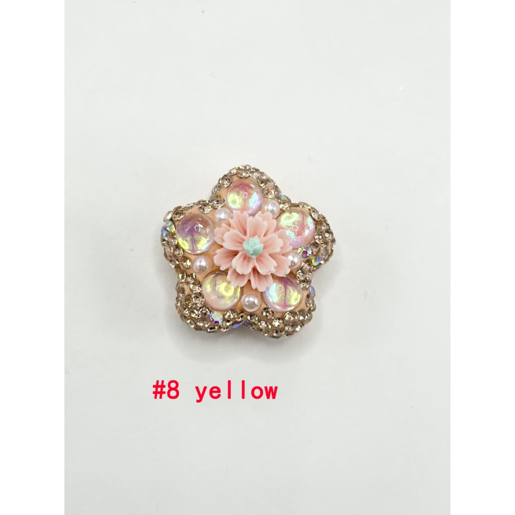 Small Flower Pearls Clear Rhinestones with Flower Shape Clay Beads with in Solid Colors, 26MM by 26MM