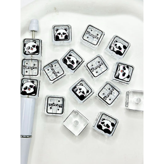 Square Cube Panda Clear Acrylic Beads, Random Mix, 16MM